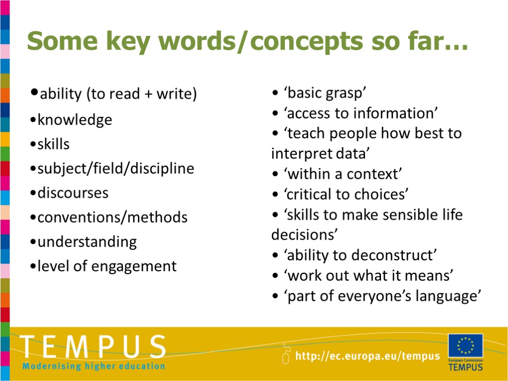 Some key words/concepts so far… •ability (to read + write) •knowledge •skills •subject/field/discipline •discourses